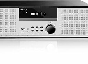 Sistema estéreo de CD Vintage Home, micro componente RMS de 40 W con reproductor de CD, Bluetooth, reproducción USB, radio FM, entrada auxiliar y salida de auriculares, sonidos claros y graves ricos