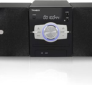 Sistema de estante estéreo micro CD, sistema de alta fidelidad de 30 W RMS con reproductor de CD, Bluetooth, reproducción USB, radio FM, entrada AUX, sonido nítido de música de 2 vías, DSP-Tech (TB-818)